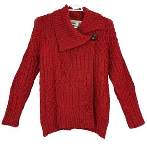 Aran Crafts Red Merino Wool Wrap Cardigan